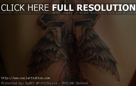 Croos Angel Wing Tattoos Designs