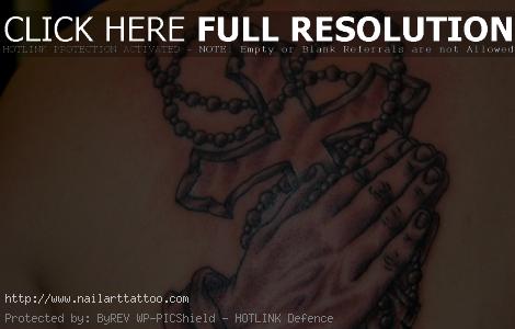 Croos With Praying Hands And Rosary