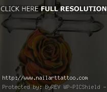 Croos With Rose Tattoos Designs