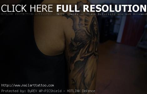 Cross And Angel Half Sleeve Tattoos