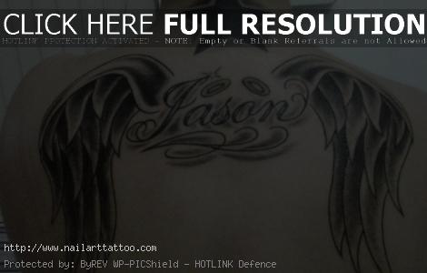 Name And Angel Wings Tattoos