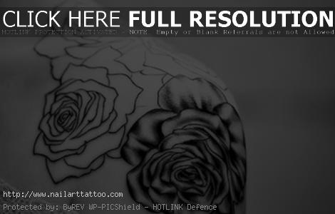 black and white rose tattoos on shoulder