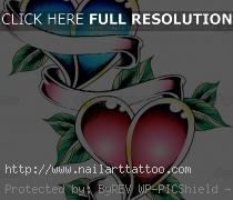 double heart with banner tattoo designs