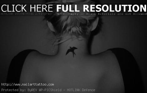 blue bird tattoo on neck