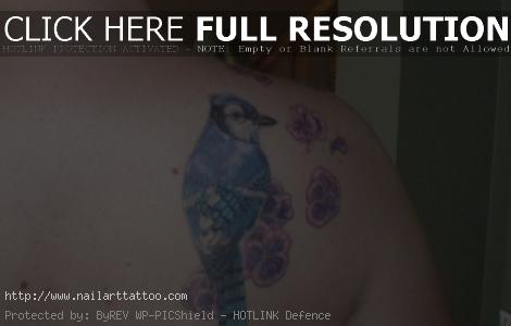 blue jay tattoo on shoulder