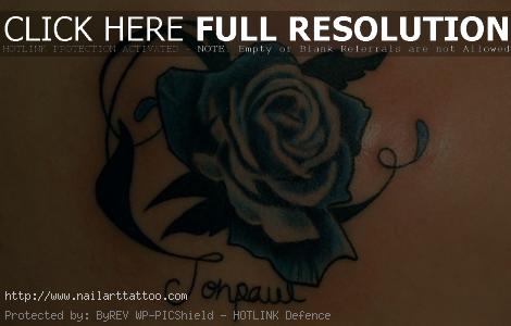 blue rose tattoo on shoulder