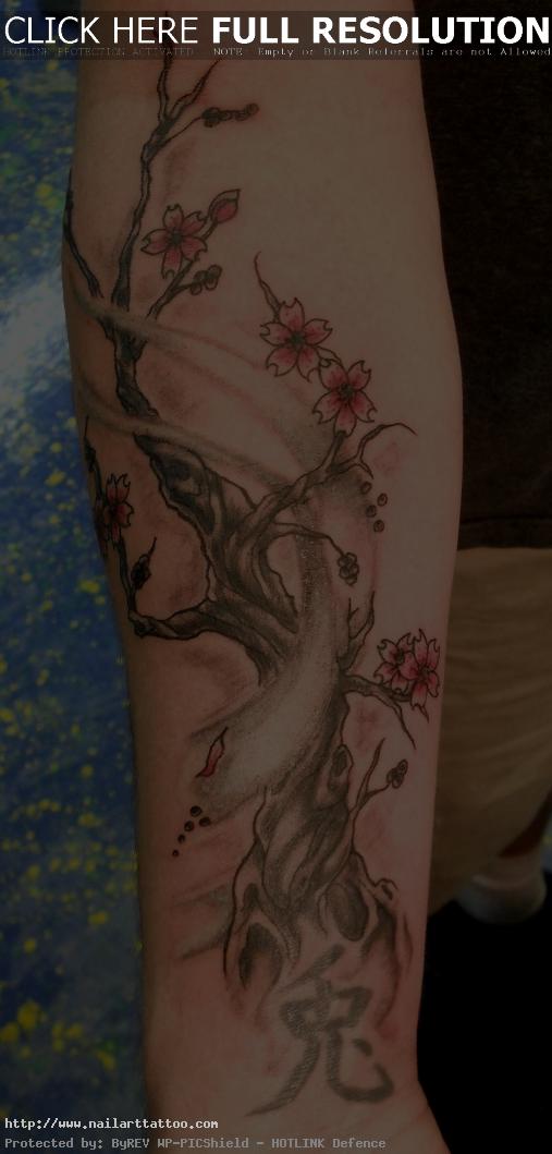 cherry tree tattoo arm
