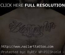 chest tattoos men script
