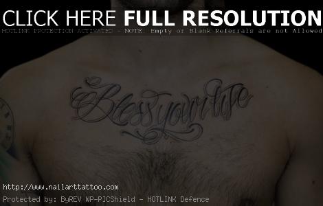 chest tattoos men script