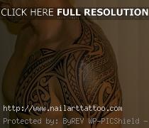 polynesian chest shoulder tattoo