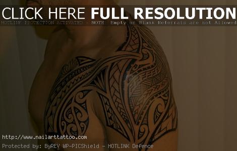 polynesian chest shoulder tattoo