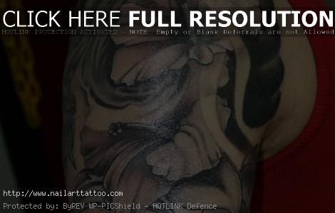 black and grey flower half sleeve tattoos