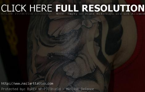 black and grey flower half sleeve tattoos
