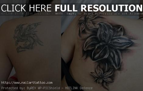 black flower cover up tattoos