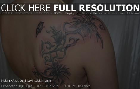 butterfly and flower back tattoos