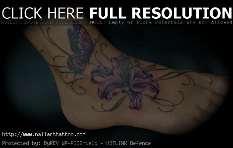 butterfly flower ankle tattoos