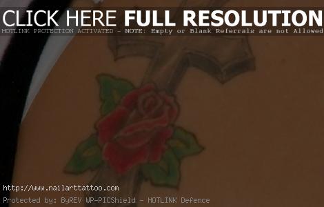 cross and rose tattoo