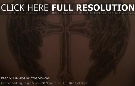cross with angel wings tattoo