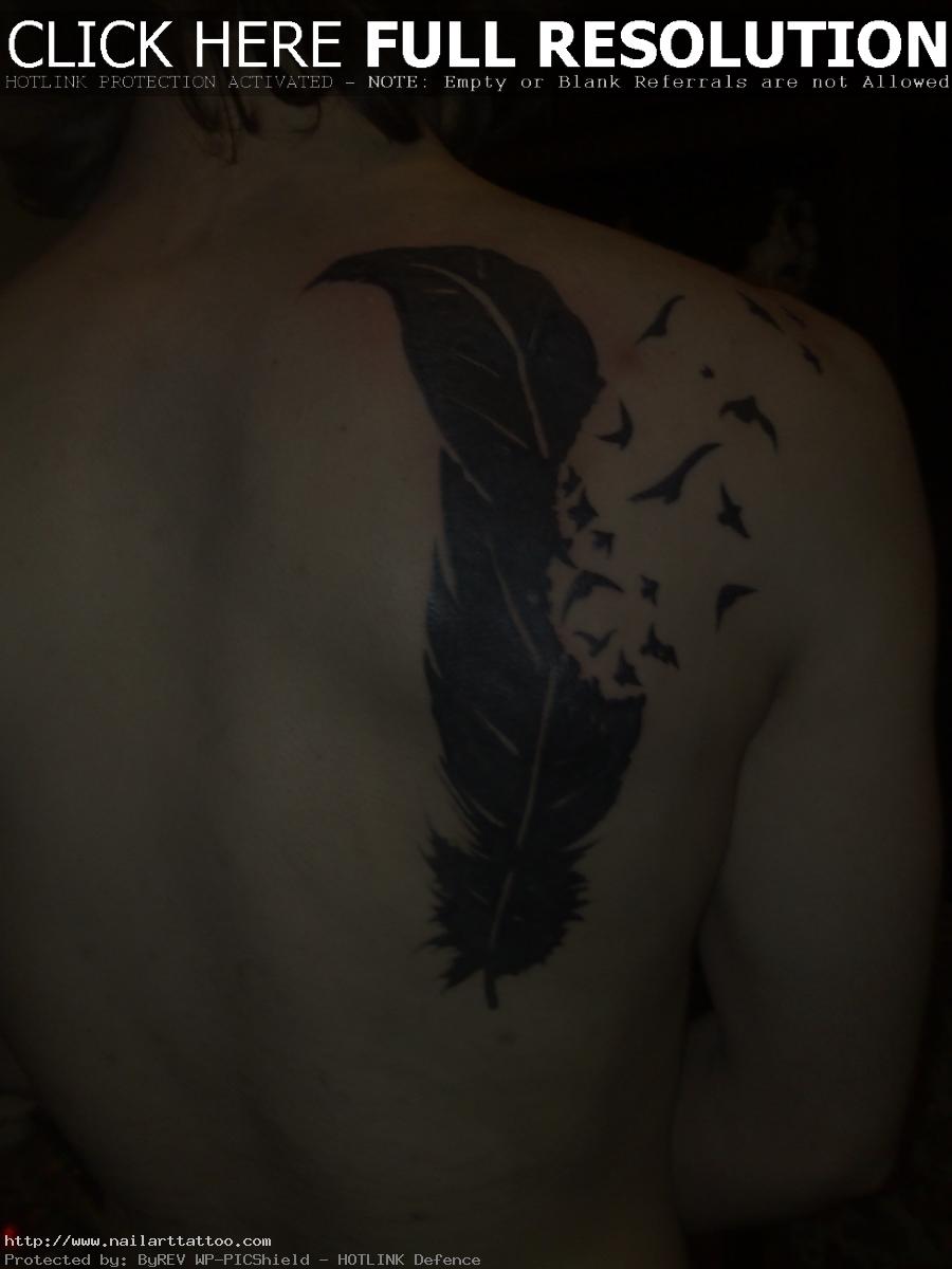 feather tattoo with birds