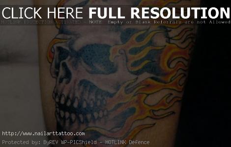 flaming skull tattoos for men