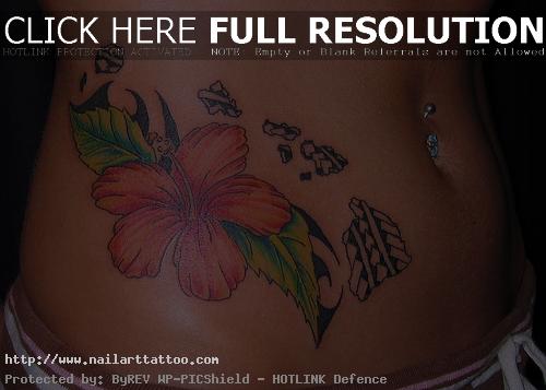 hawaiian flower hip tattoos