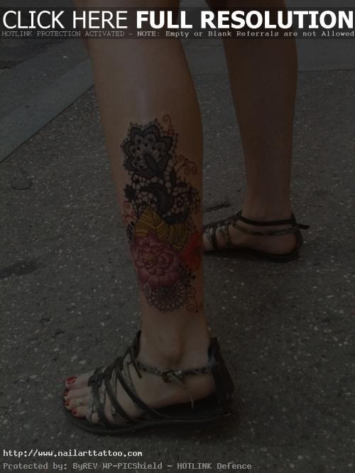 Nice Flowers Tattoo on Leg