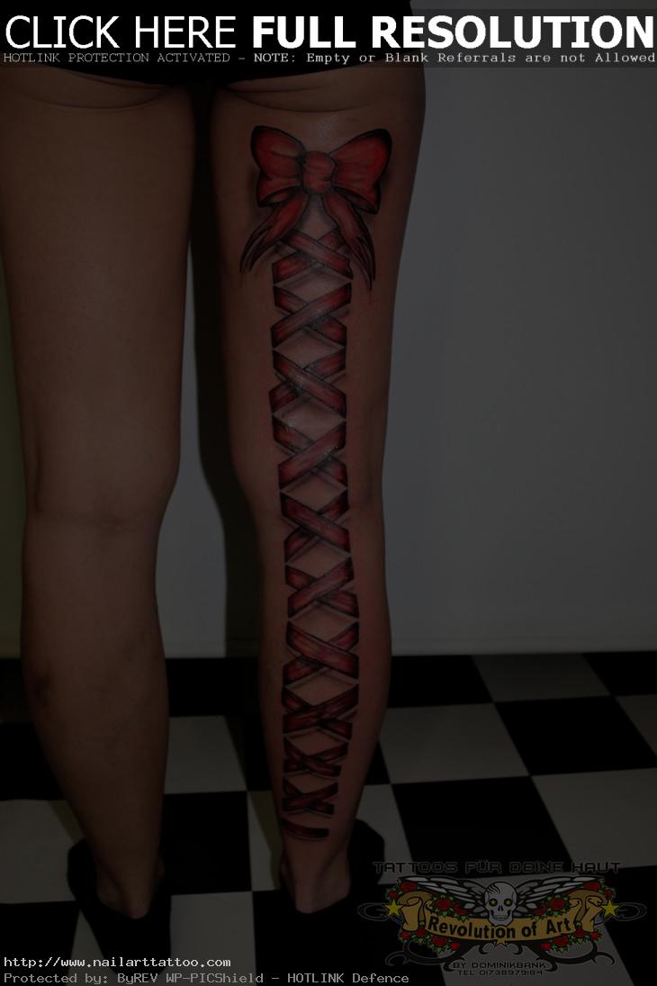 bow tattoo on leg by aineg d5oj15i