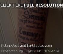 serenity prayer tattoo on leg