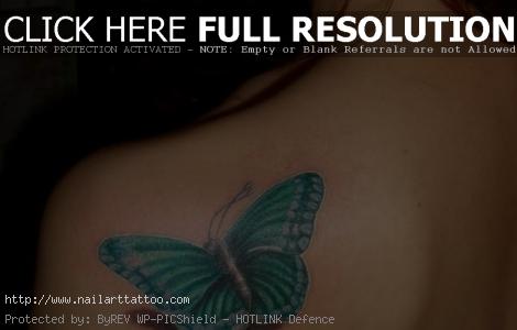 Light Blue Butterfly Tattoo On Shoulder